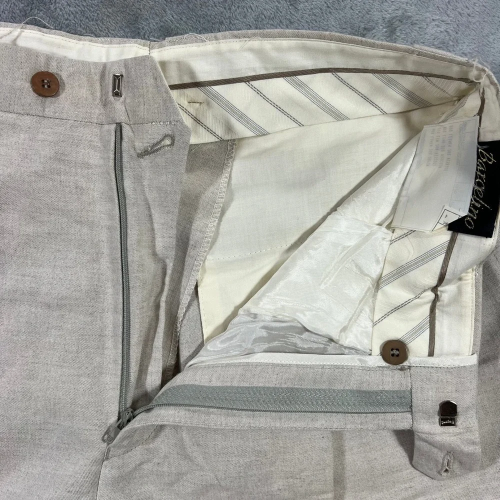 Barcelino Linen Pleated Pants Mens 32 Beige Good Made in Italy Luxury Trousers